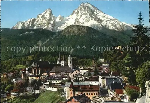 Berchtesgaden Ortsansicht mit Kirche Watzmann Berchtesgadener Alpen Kat. Berchtesgaden