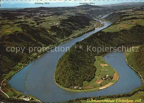 Schloegen Donauschlinge mit Wesenufer Kohlberg und Haugstein Fliegeraufnahme Kat. Haibach ob der Donau