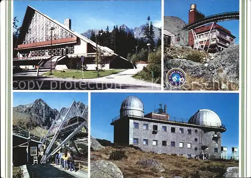 Vysoke Tatry Stanica kabinkovej Skalnate pleso v Taranskej Lomnici Stanica visutej lanovky sedackovej lanovky a Astronomicky ustav SAV na Skalnatom plese Kat. Slowakische Republik