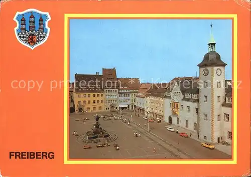 Freiberg Sachsen Obermarkt mit Rathaus und Brunnendenkmal Kat. Freiberg