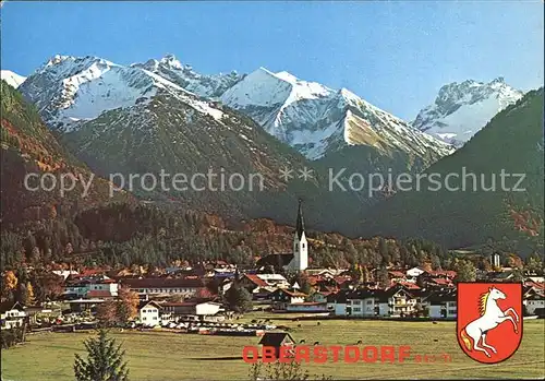 Oberstdorf Ortsansicht Luftkurort mit Kirche Allgaeuer Alpen Wappen Kat. Oberstdorf
