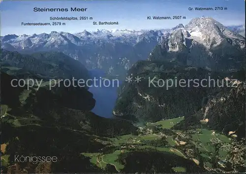 Koenigssee Gebirgspanorama Steinernes Meer Watzmann Berchtesgadener Alpen Fliegeraufnahme