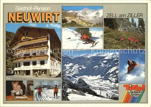 Zell Ziller Tirol Gasthof Pension Neuwirt Wintersportplatz Zillertal Alpen Tiefschnee Skifahren Alpenflora Kat. Zell am Ziller