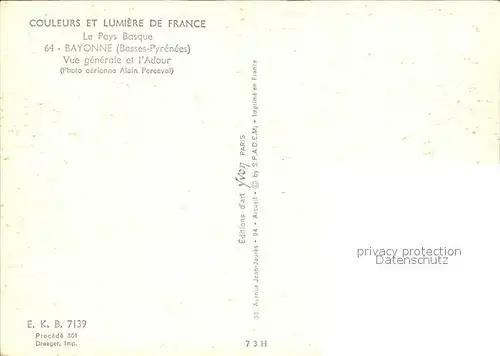 Bayonne Pyrenees Atlantiques Vue generale et l Adour Collection Couleurs et Lumiere de France vue aerienne Kat. Bayonne