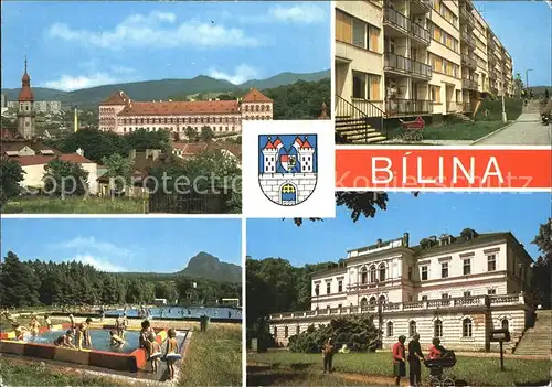 Bilina Bilin Tschechien Schloss Freibad Kurhaus Wohnblocks Kat. Bilin