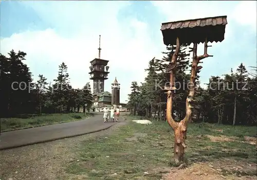 Krusne Hory Klinovec Berghotel Aussichtsturm Fernsehstation Wegweiser Kat. Tschechische Republik