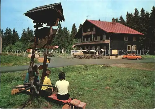 Krusne Hory Svycarska bouda Schweizer Baude Bergbaude Plesivec Berg Wegweiser Kat. Tschechische Republik