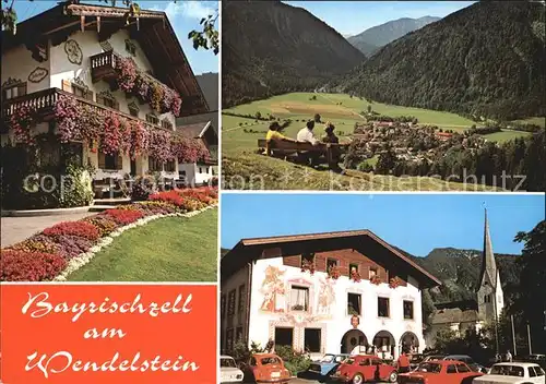 Bayrischzell Ortspartie an der Kirche Panorama Bayerische Voralpen Wendelstein Kat. Bayrischzell