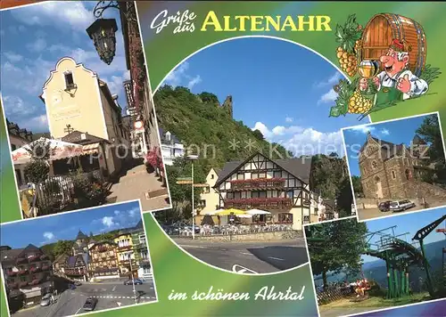Altenahr Teilansichten Hotel Restaurant Sessellift Ahrtal Karikatur Kat. Altenahr