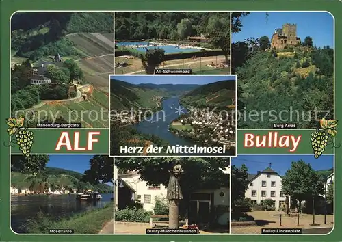 Alf Mosel Marienburg Bergcafe Moselfaehre Schwimmbad Bullay Maedchenbrunnen Burg Arras Lindenplatz Kat. Alf