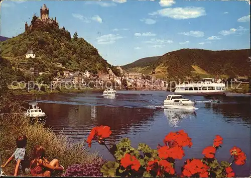 Cochem Mosel Blick von Sehl aus Reichsburg Motorboot Kat. Cochem