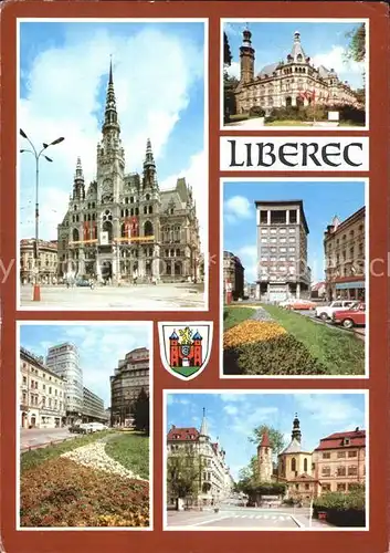 Liberec Radnice Muzeum Kavarna Nisa Gottwaldovo namesti Zamek Rathaus Museum Platz Schloss Kat. Liberec