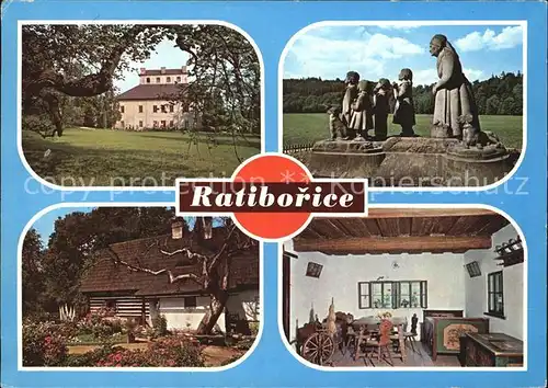 Ratiborice Schloss Denkmal Statuen Baeuerliches Anwesen Stube Spinnrad Kat. Ratiboritz