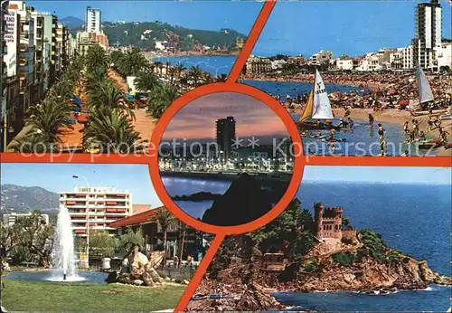 Lloret de Mar Strand Promenade Brunnen Kueste Nachtaufnahme Kat. Costa Brava Spanien