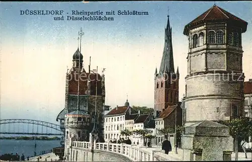 Duesseldorf Rheinpartie mit Schlossturm udn Duesselschloesschen Kat. Duesseldorf