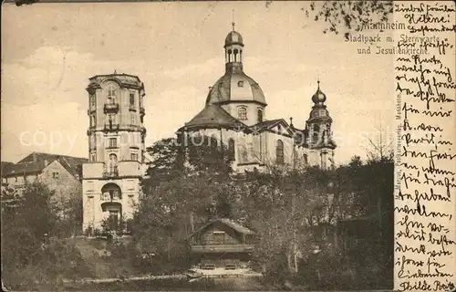 Mannheim Stadtparkt mit Sternwarte Jesuitenkirche Kat. Mannheim