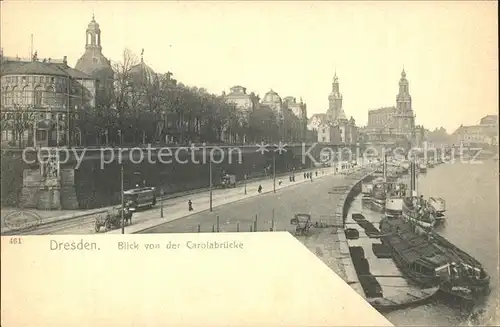 Dresden Blick von Carolabruecke Strassenbahn Kat. Dresden Elbe