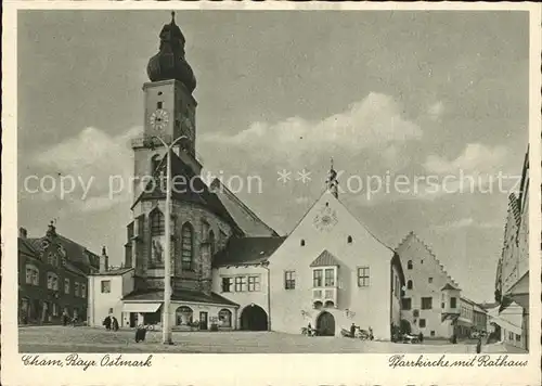 kt03853 Cham Oberpfalz Pfarrkirche und Rathaus Kat. Cham