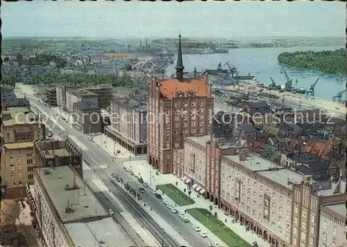 Rostock Mecklenburg Vorpommern Fliegeraufnahme Lange Strasse und Hafen Kat. Rostock