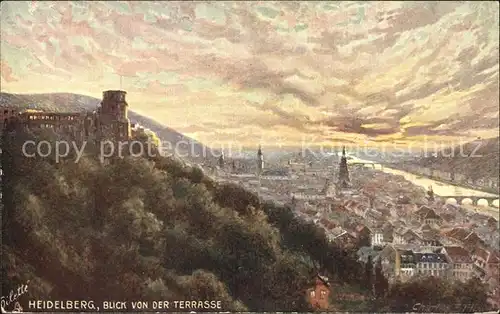 Heidelberg Neckar Blick von der Terrasse  Kat. Heidelberg