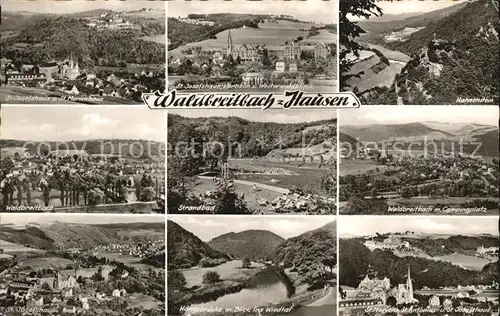 Waldbreitbach Wied St Josefshaus St Marienhaus Kurheim Westerwaldklinik Hahnenstein Ortsblick Strandbad Campingplatz Haengebruecke Wiedtal Kat. Waldbreitbach