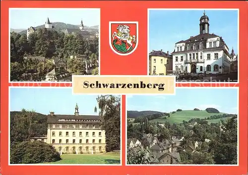 Schwarzenberg Erzgebirge Schloss und Kirche Gaststaette Hotel Haus der Einheit Rathaus Wohngebiet Wildenau Kat. Schwarzenberg