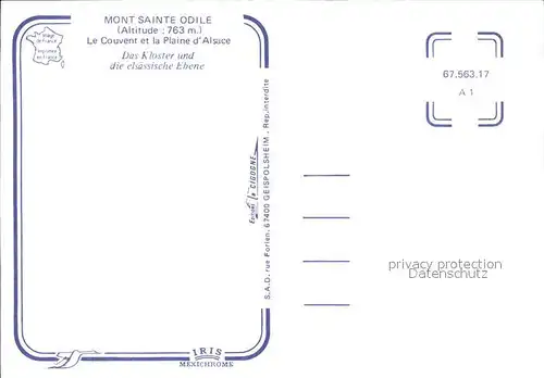 Mont Sainte Odile Mont Ste Odile Le Couvent et la Plaine d Alsace Kloster elsaessische Ebene Kat. Rhinau