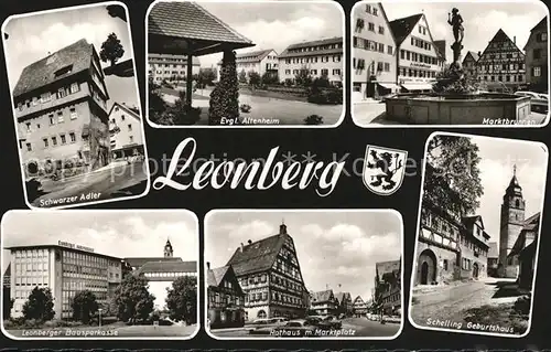 Leonberg Wuerttemberg Evangelisches Altenheim Schwarzer Adler Rathaus und Marktplatz Kat. Leonberg