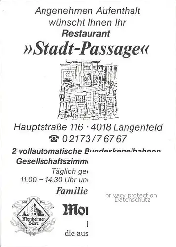 Langenfeld Rheinland Restaurant Stadt Passage  Kat. Langenfeld (Rheinland)