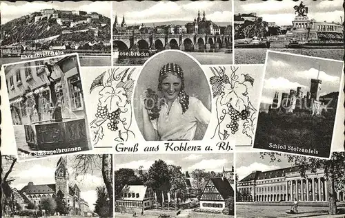 Koblenz Rhein Ehrenbreitstein Moselbruecke Schlaengelbrunnen Schloss Stolzenfels Kat. Koblenz