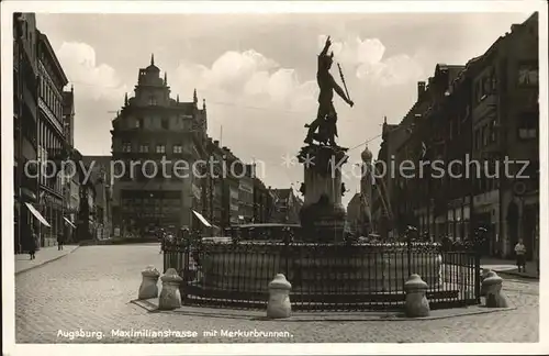 Augsburg Maximilianstrasse mit Merkurbrunnen Kat. Augsburg