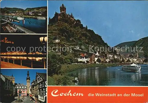 Cochem Mosel Moselpartie Marktplatz Brunnen Schloss Fahrgastschiff Kat. Cochem