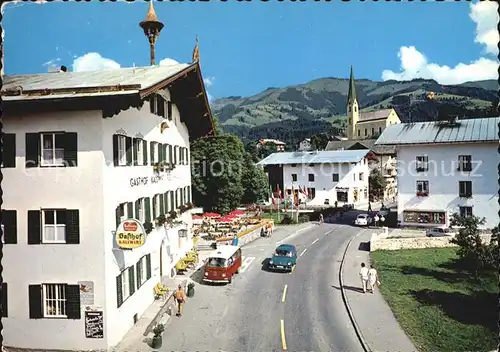 Kirchberg Tirol Strassenpartie mit Gasthaus Kalswirt und Hahnenkamm Kat. Kirchberg in Tirol