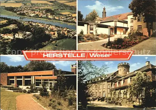 Herstelle Weser Panorama Abtei vom hl Kreuz mit Burg Kat. Beverungen