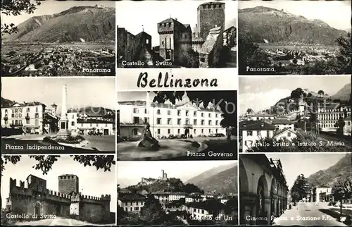 Bellinzona Panorama Castello di Svitto Piazza Indipendenza Piazza Governo Istituto S Maria Castello di Uri Cinema Forum Kat. Bellinzona