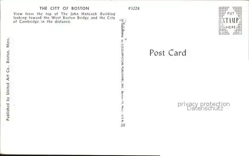 Boston Massachusetts View from the top of The John Hancock Building Boston Bridge and City of Cambridge Kat. Boston