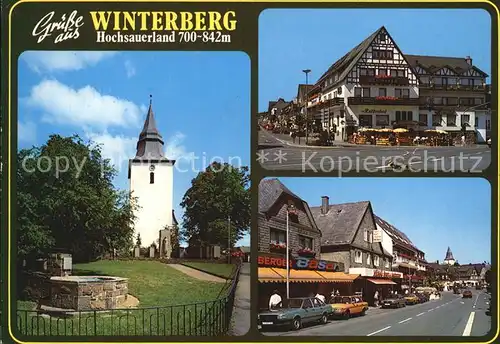Winterberg Hochsauerland Kirche Strassenpartie Cafe Hallenbad Kat. Winterberg