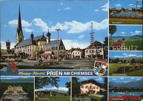 Prien Chiemsee Marktplatz Kirche Warmbad Schaere Chiemseebahn Schloss Herrenchiemsee Heimatmuseum Fraueninsel Kat. Prien a.Chiemsee