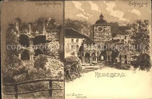 Heidelberg Neckar Schlosshof Turmruine Kuenstlerkarte Kat. Heidelberg