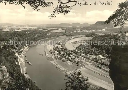 Bastei Saechsische Schweiz Blick von der Bastei auf Elbe Kat. Rathen Sachsen