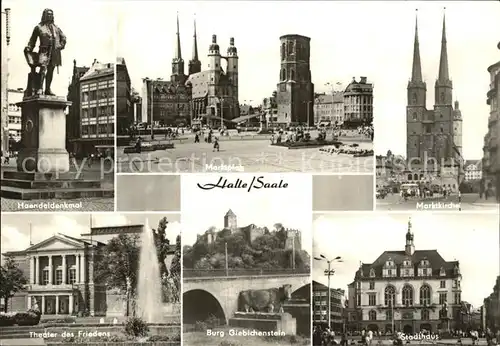 Halle Saale Marktkirche Marktplatz Stadthaus Burg Giebichenstein Haendeldenkmal Kat. Halle