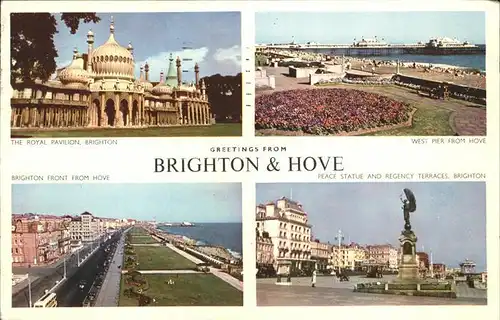 Brighton Hove Royal Pavilion West Pier and Front from Hove Peace Statue and Regency Terraces Brighton / Brighton and Hove /Brighton and Hove
