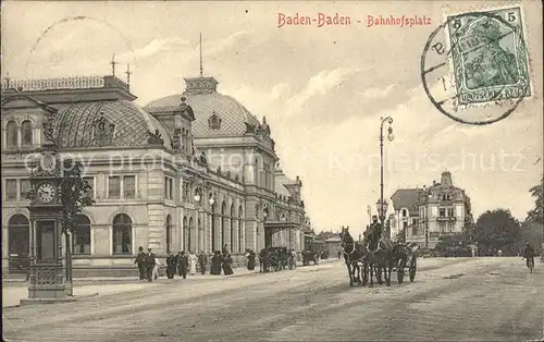 Baden Baden Bahnhofsplatz Pferdekutsche Kat. Baden Baden