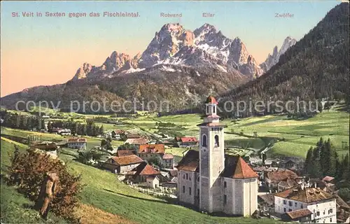 Sexten Sesto Suedtirol St Veit mit Fischleintal Rotwand Elfer und Zwoelfer
 Kat. Bozen