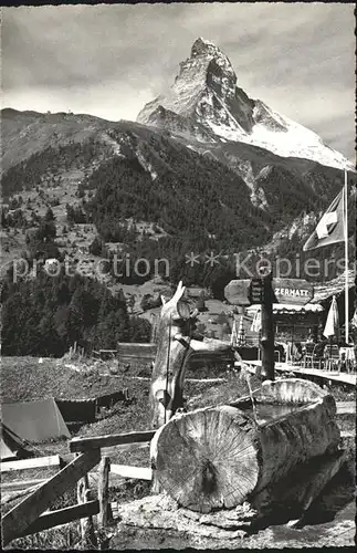 Zermatt VS Winkelmatten Matterhorn Walliser Alpen Brunnen Flagge Kat. Zermatt