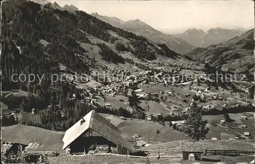 Adelboden Dorfansicht vom Schnittenbergli Sommerpanorama Kat. Adelboden