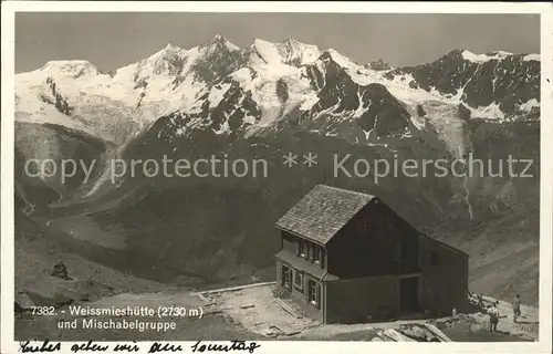 Weissmieshuette mit Mischabelgruppe Schutzhaus Walliser Alpen Kat. Saas Tal Saas Grund