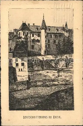 Basel BS Deutschritterhaus am Rhein Original Federzeichnung Kupferdruck No 9151 Kat. Basel