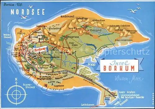 Borkum Nordseebad Landkarte der Insel Nordseebad / Borkum /Leer LKR