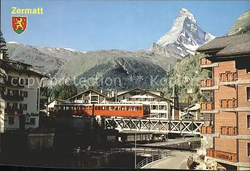 Zermatt VS Dorfpartie Eisenbahn Matterhorn Walliser Alpen Wappen Kat. Zermatt